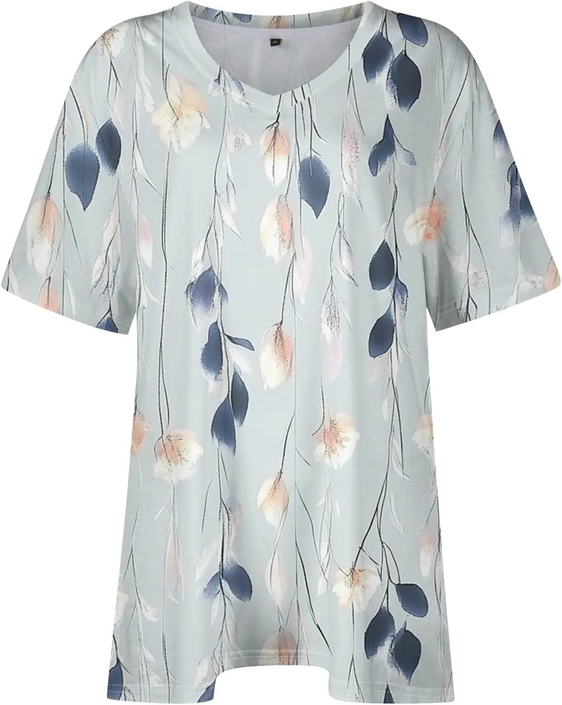 Womens Plus Size V Neck T Shirts 2025 Summer Short Sleeve Tee Blouses Casual Loose Fit Cotton Tunic Tops Floral Print