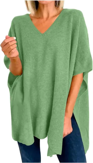 Womens Poncho Sweater Women V Neck Ponchos and Wraps Batwing Sleeveless Shawl Pullover Sweaters Teens Fashion Clothing