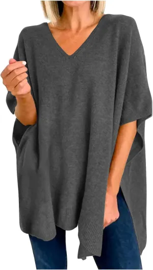 Womens Poncho Sweater Women V Neck Ponchos and Wraps Batwing Sleeveless Shawl Pullover Sweaters Teens Fashion Clothing