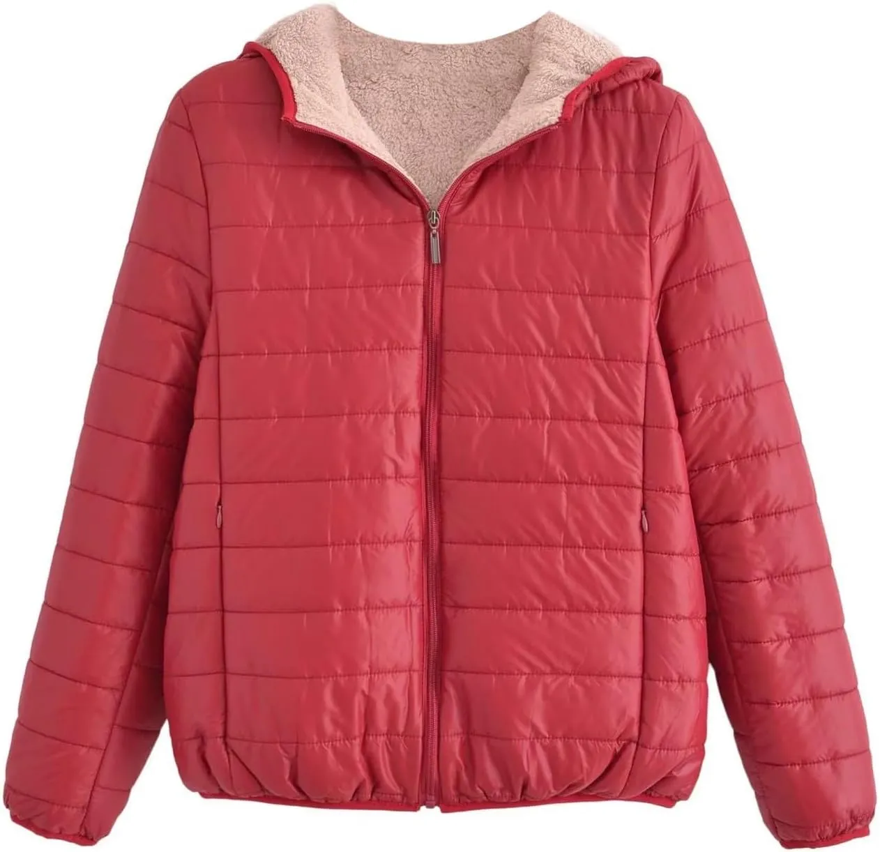 Women's Quilted Winter Coats 2024 Winter Short Hooded Warm Padded Puffer Jacket Fleece Lined Down Jacket with Pockets