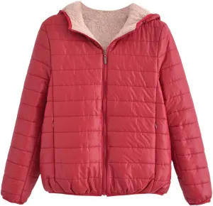 Women's Quilted Winter Coats 2024 Winter Short Hooded Warm Padded Puffer Jacket Fleece Lined Down Jacket with Pockets