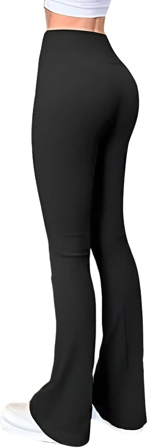 Women's Ribbed Yoga Pants Seamless Workout High Waisted Bell Bottoms Flare Leggings Tummy Control Athletic Yoga Leggings