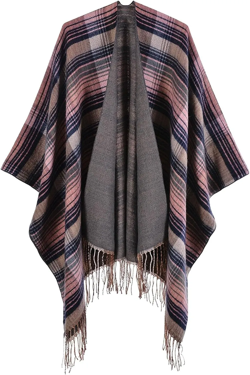 Women's Shawls Wraps Classic Plaid Open Front Poncho Winter Warm Blanket Cape Sweater Winter Thicken Tasswl Cardigan