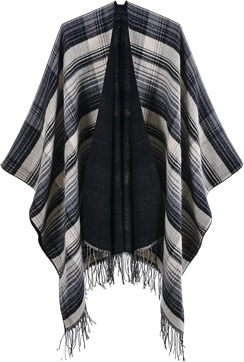 Women's Shawls Wraps Classic Plaid Open Front Poncho Winter Warm Blanket Cape Sweater Winter Thicken Tasswl Cardigan