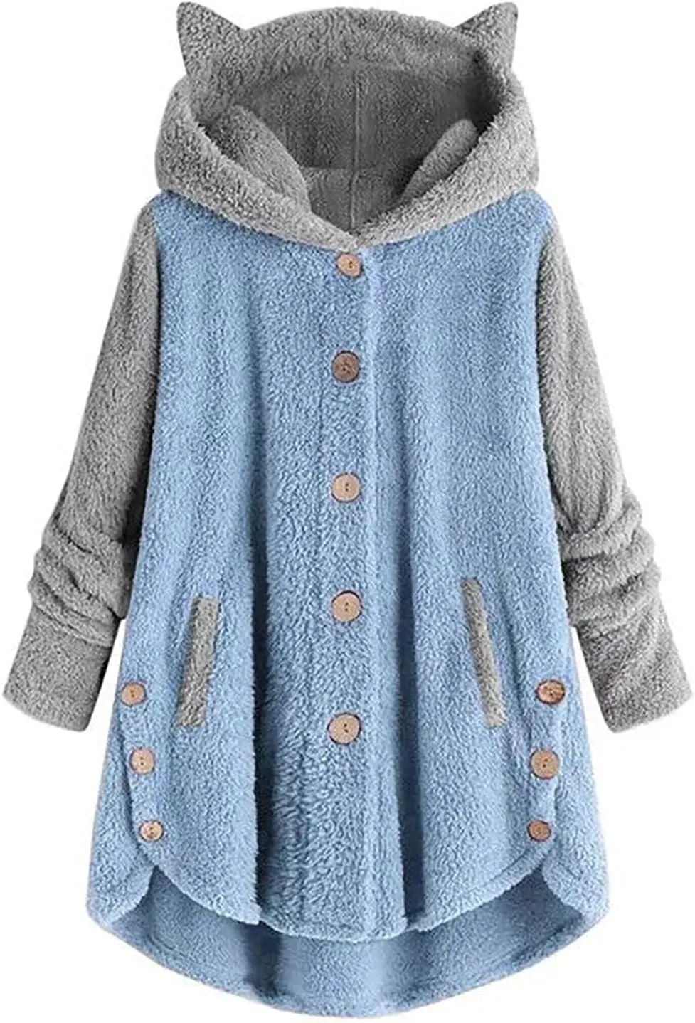 Womens Sherpa Jacket with Hood Plus Size Teddy Bear Coats 2024 Fall Button Down Fleece Faux Fur Cardigans Outerwear