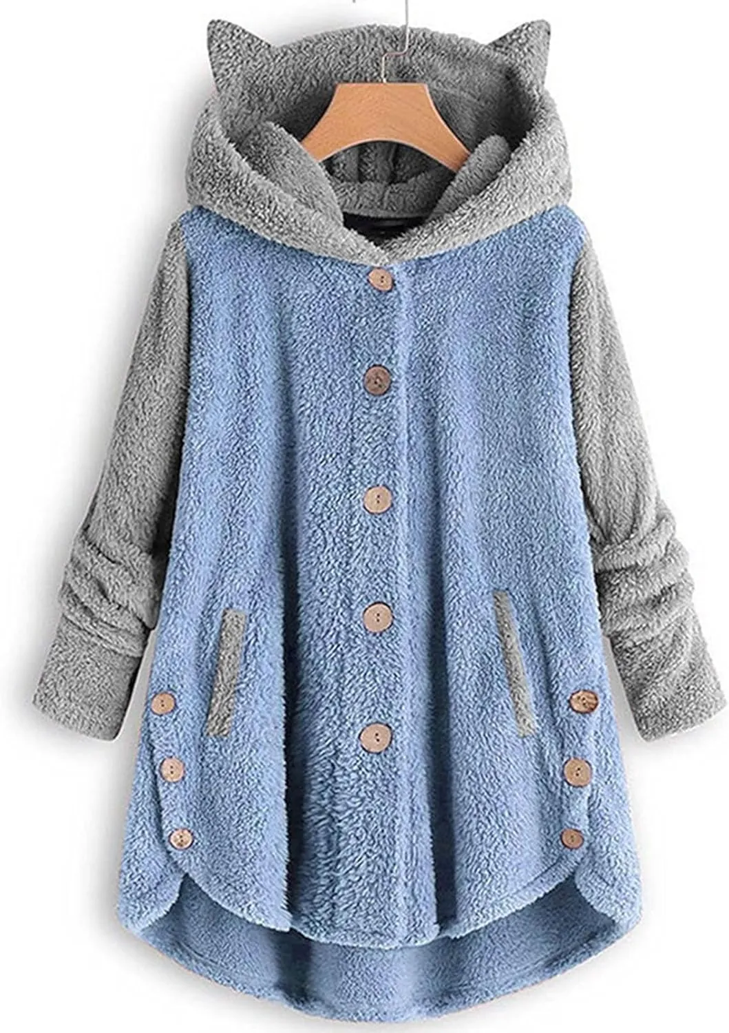 Womens Sherpa Jacket with Hood Plus Size Teddy Bear Coats 2024 Fall Button Down Fleece Faux Fur Cardigans Outerwear