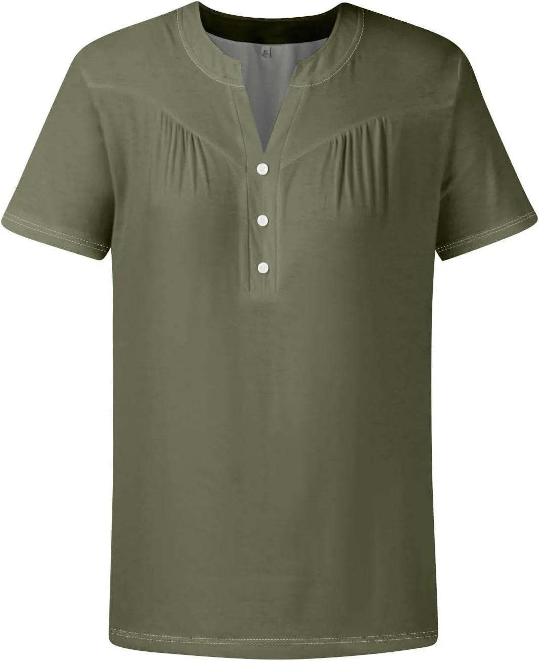 Womens Short Sleeve Henley Shirts Summer Womens Blouses Dressy Casual Pleated V Neck Curved Hem Tunic With Leggings