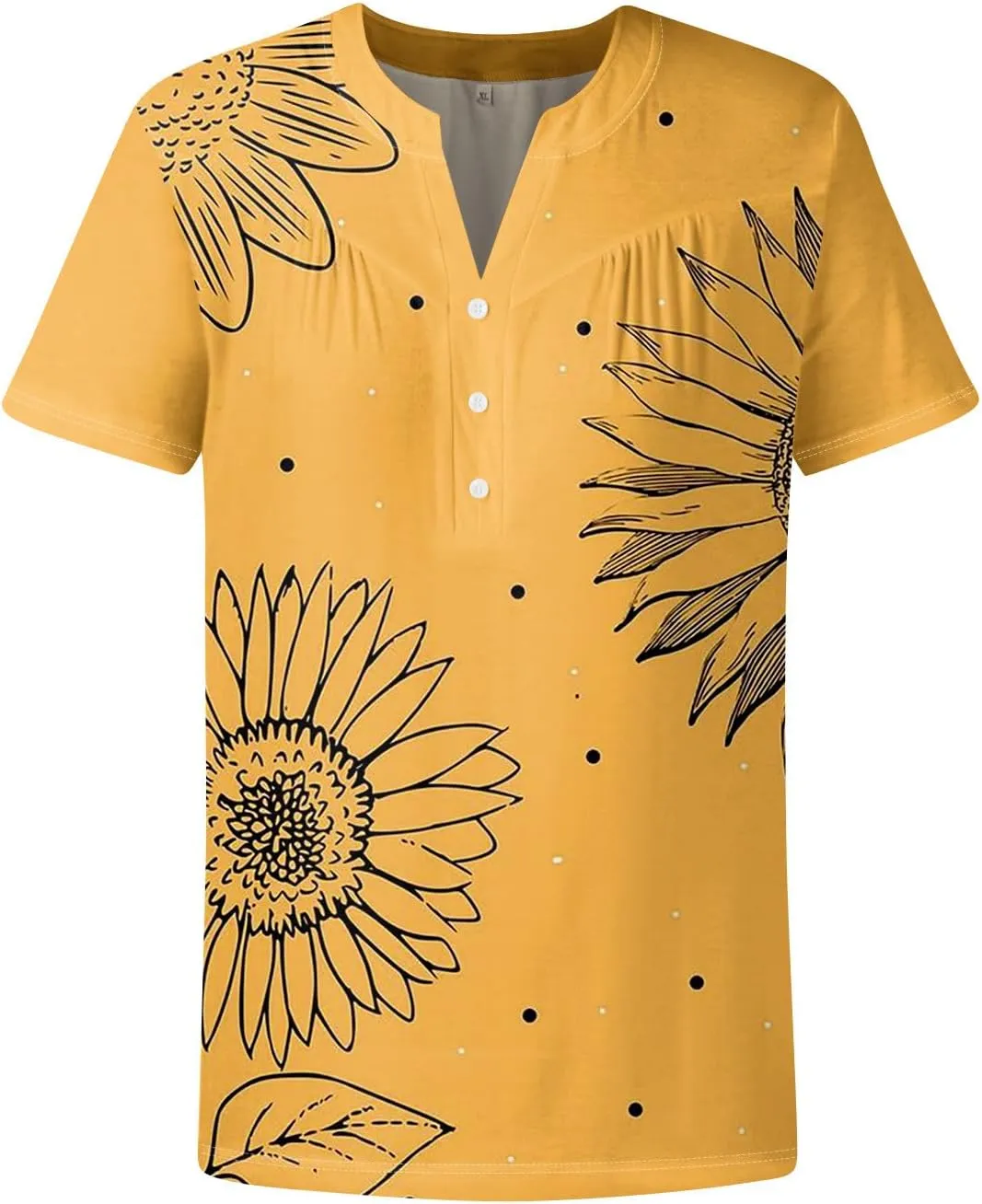 Womens Short Sleeve Henley Shirts Summer Womens Blouses Dressy Casual Pleated V Neck Curved Hem Tunic With Leggings