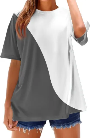Womens Short Sleeve T-Shirts Dressy Crewneck Casual Basic Cute Summer Tops 2025 Oversize Loose Fit Fashion Clothes