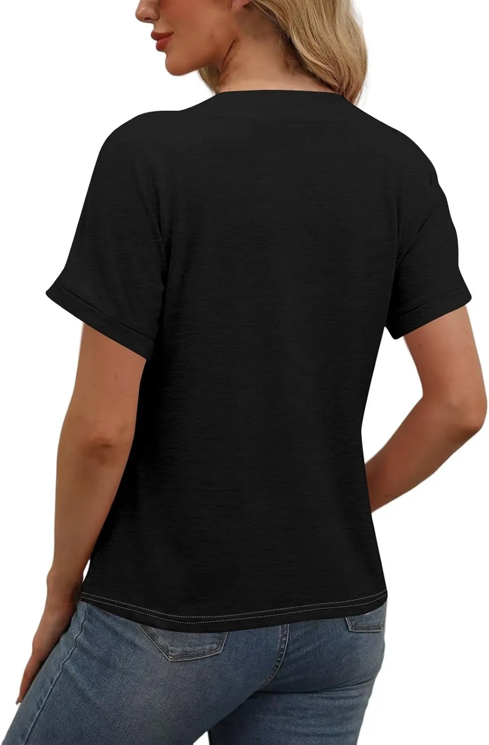 Women's Short Sleeve V Neck Tops Casual Button Down Summer T Shirts Basic Ladies Tees