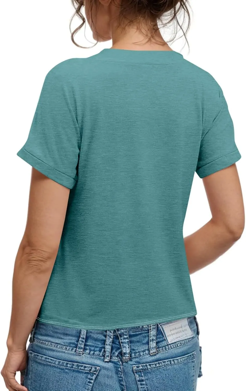 Women's Short Sleeve V Neck Tops Casual Button Down Summer T Shirts Basic Ladies Tees