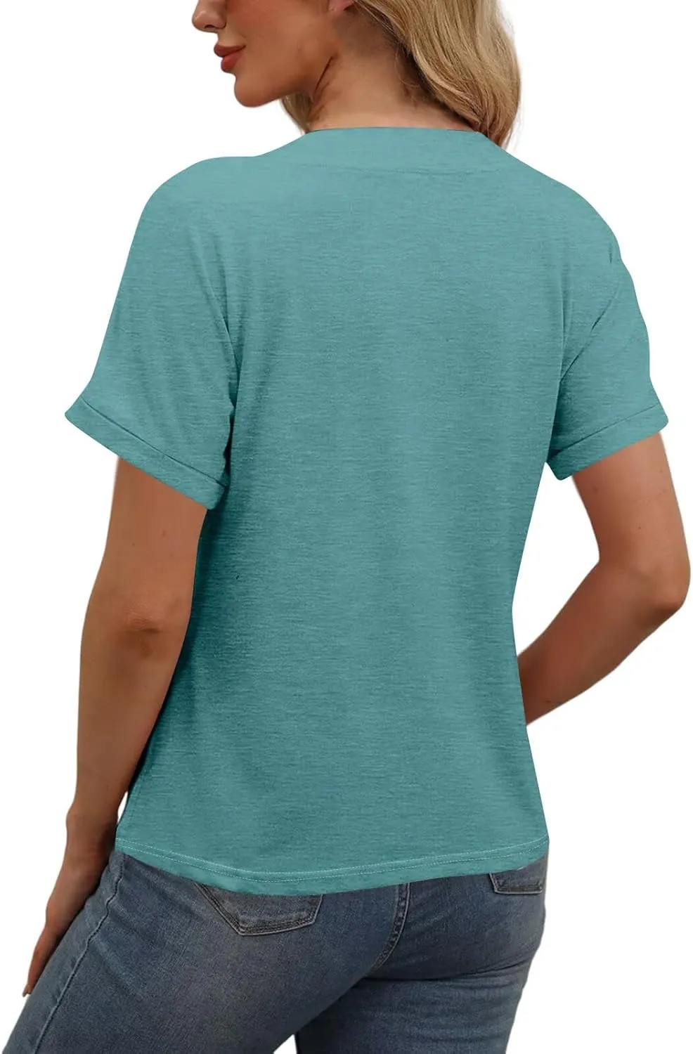 Women's Short Sleeve V Neck Tops Casual Button Down Summer T Shirts Basic Ladies Tees
