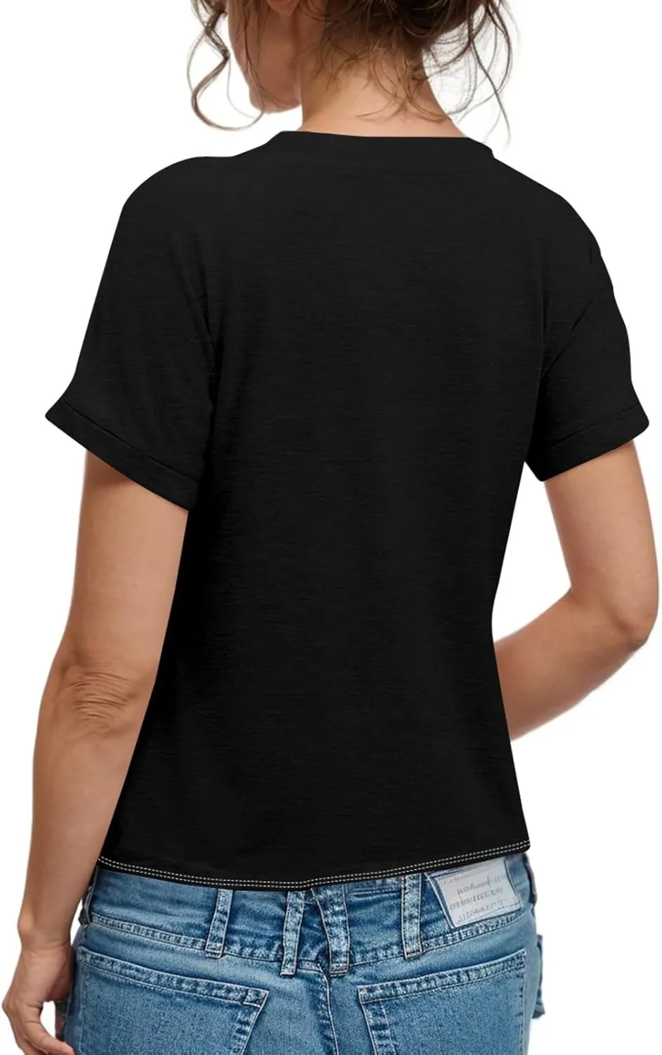 Women's Short Sleeve V Neck Tops Casual Button Down Summer T Shirts Basic Ladies Tees