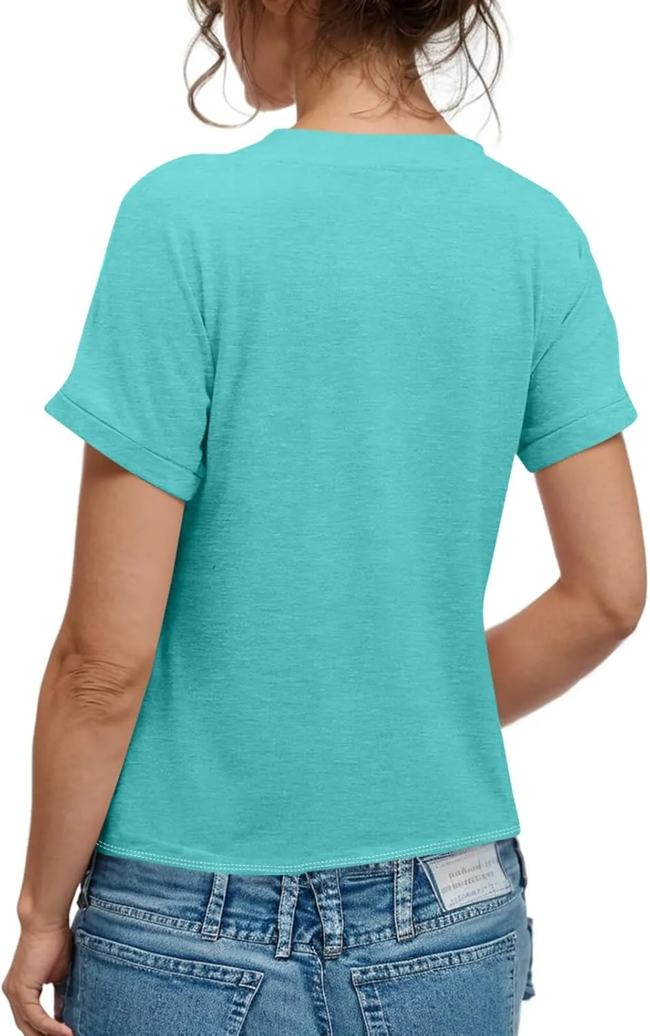 Women's Short Sleeve V Neck Tops Casual Button Down Summer T Shirts Basic Ladies Tees