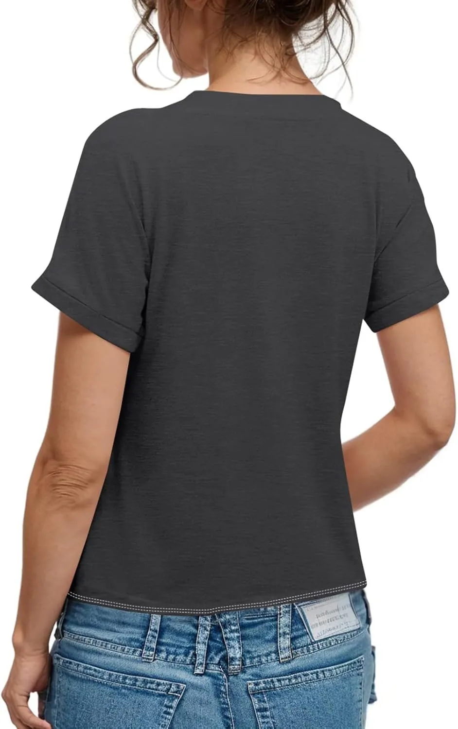 Women's Short Sleeve V Neck Tops Casual Button Down Summer T Shirts Basic Ladies Tees