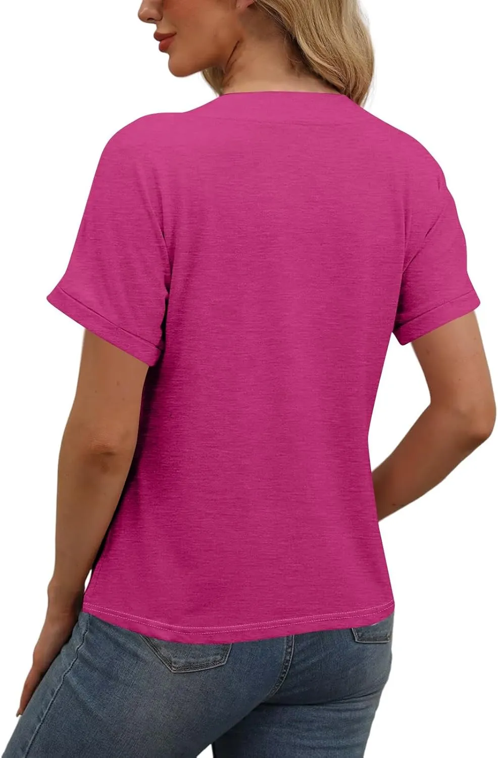 Women's Short Sleeve V Neck Tops Casual Button Down Summer T Shirts Basic Ladies Tees