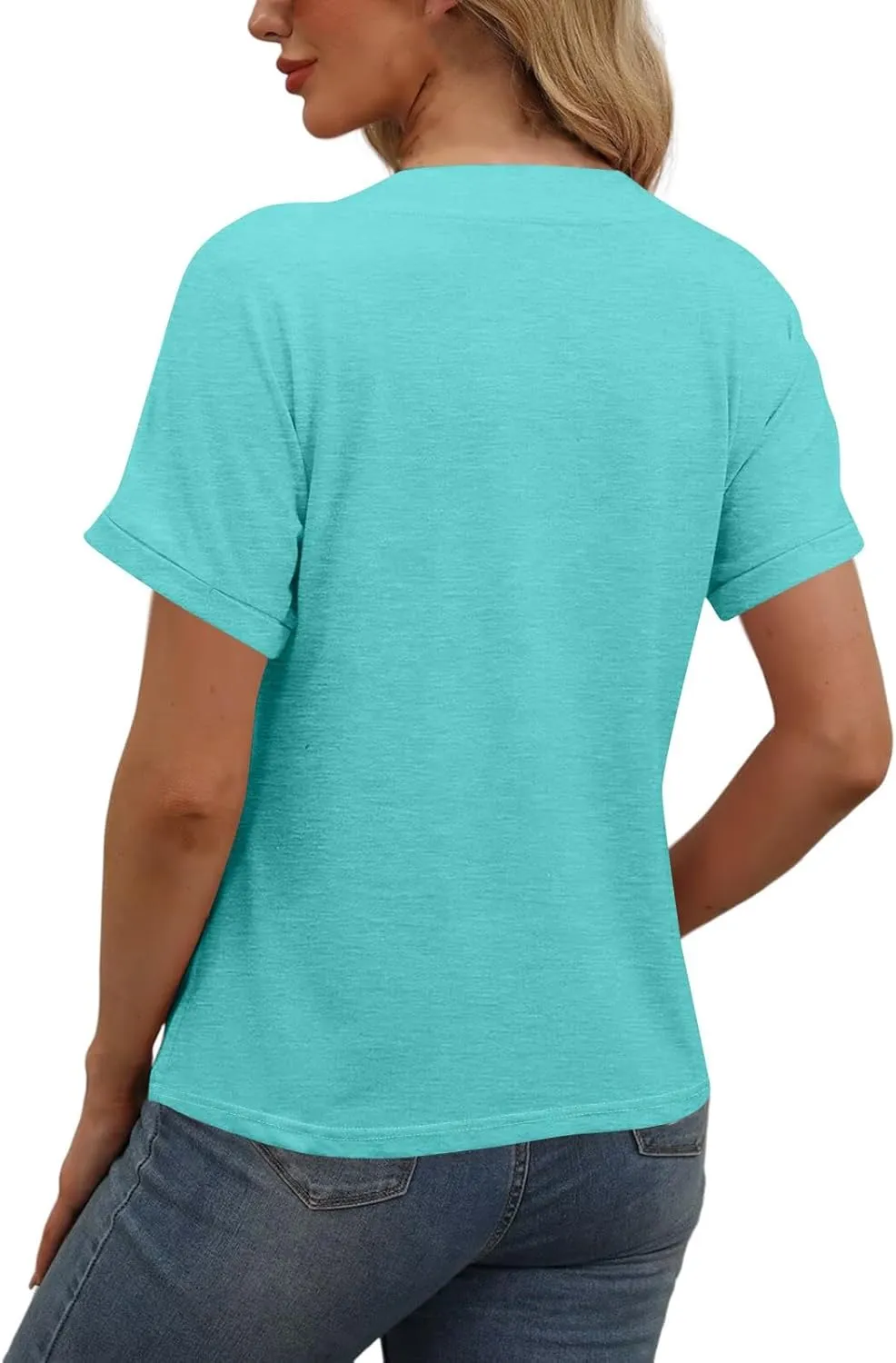 Women's Short Sleeve V Neck Tops Casual Button Down Summer T Shirts Basic Ladies Tees