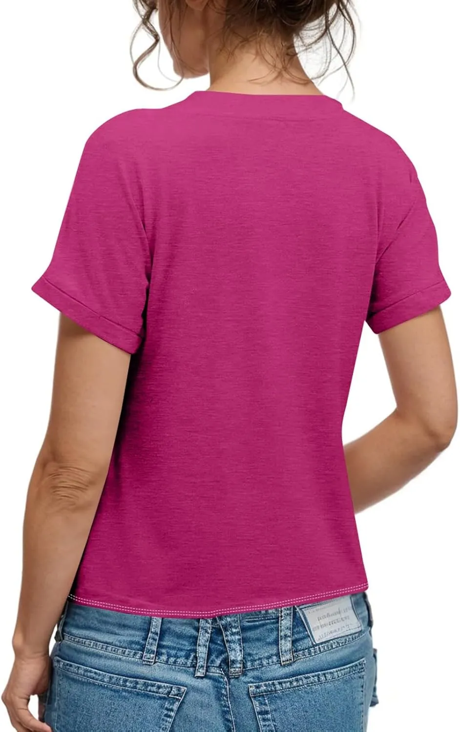 Women's Short Sleeve V Neck Tops Casual Button Down Summer T Shirts Basic Ladies Tees