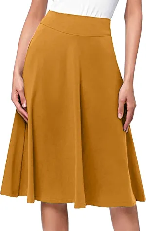 Womens Skirt for Going Out Summer High Elastic Waist Solid Color A-Line Knee Length Maxi Skirts for Women Trendy Clothes