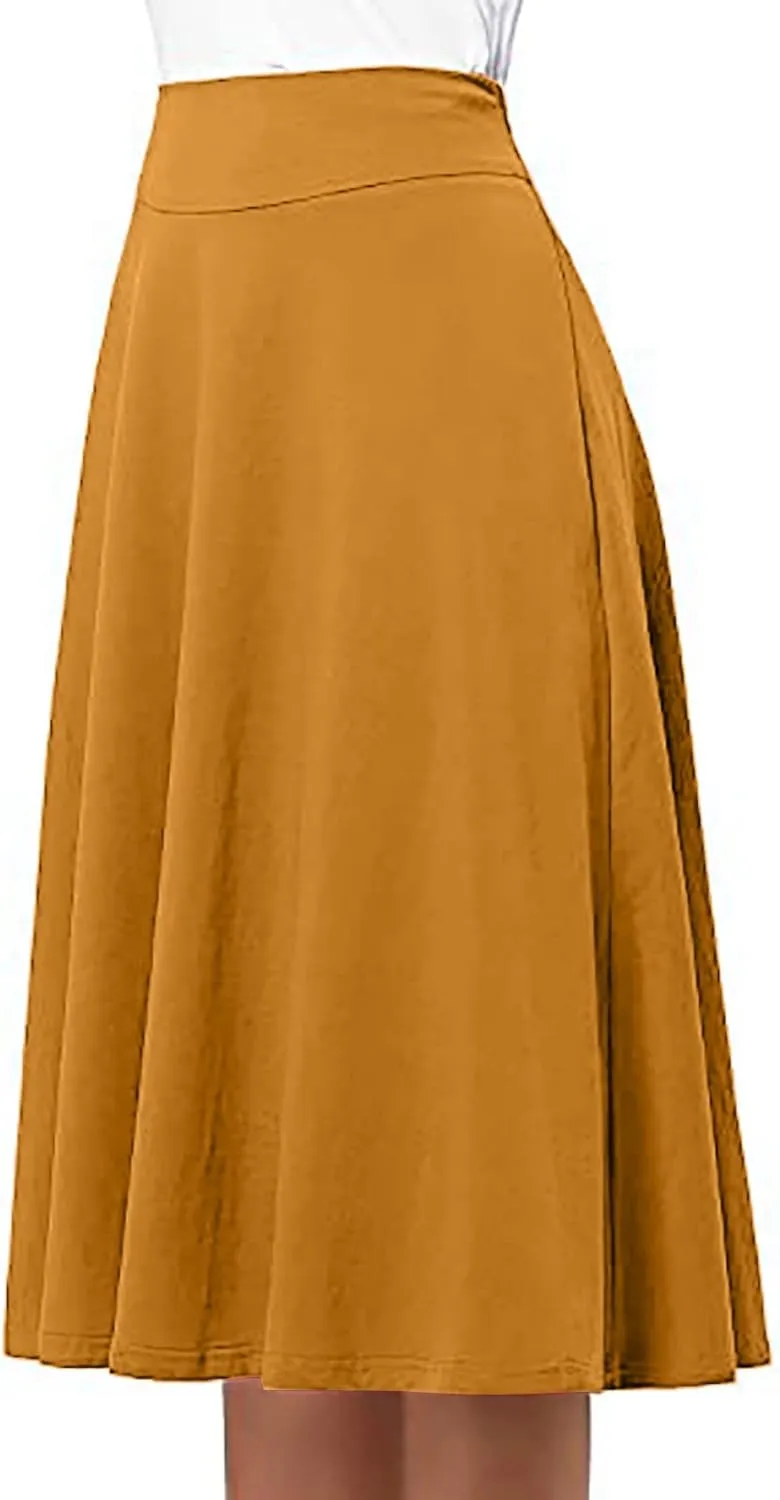 Womens Skirt for Going Out Summer High Elastic Waist Solid Color A-Line Knee Length Maxi Skirts for Women Trendy Clothes