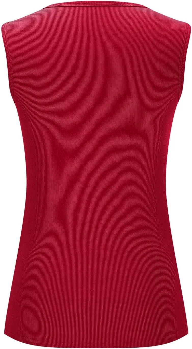 Womens Sleeveless Scoop Neck Tank Top Ribbed Fitted Summer Basic Slim Cute Workout Tops 2025 Going Out Outfits