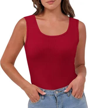 Womens Sleeveless Scoop Neck Tank Top Ribbed Fitted Summer Basic Slim Cute Workout Tops 2025 Going Out Outfits