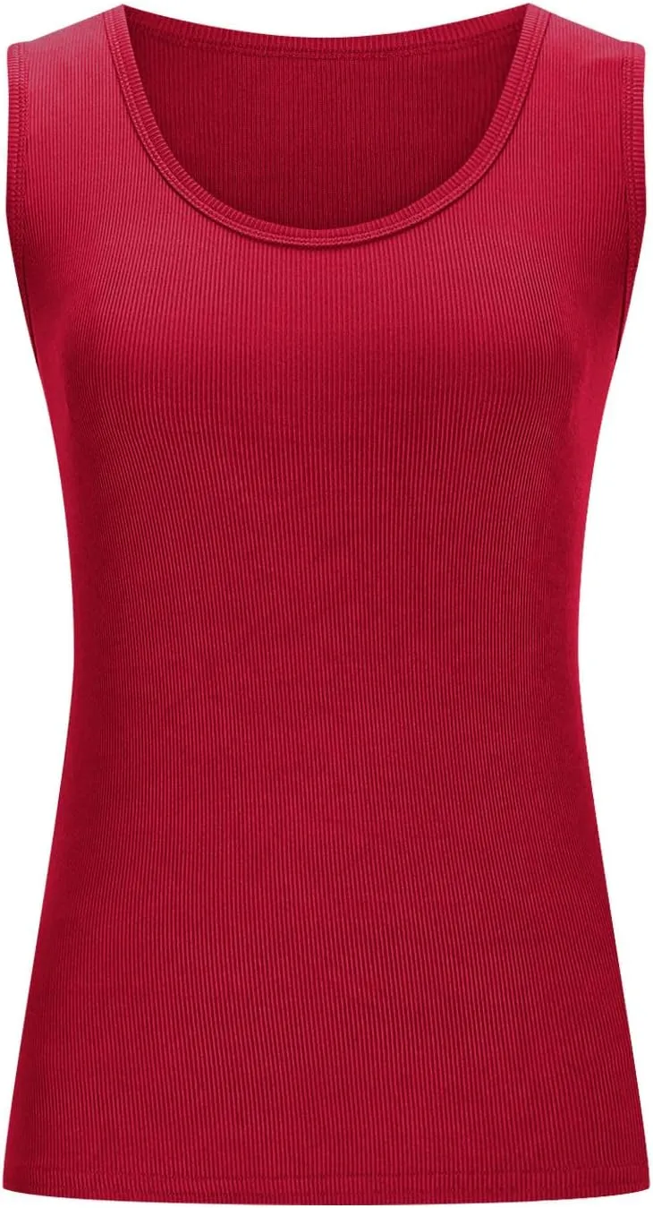 Womens Sleeveless Scoop Neck Tank Top Ribbed Fitted Summer Basic Slim Cute Workout Tops 2025 Going Out Outfits