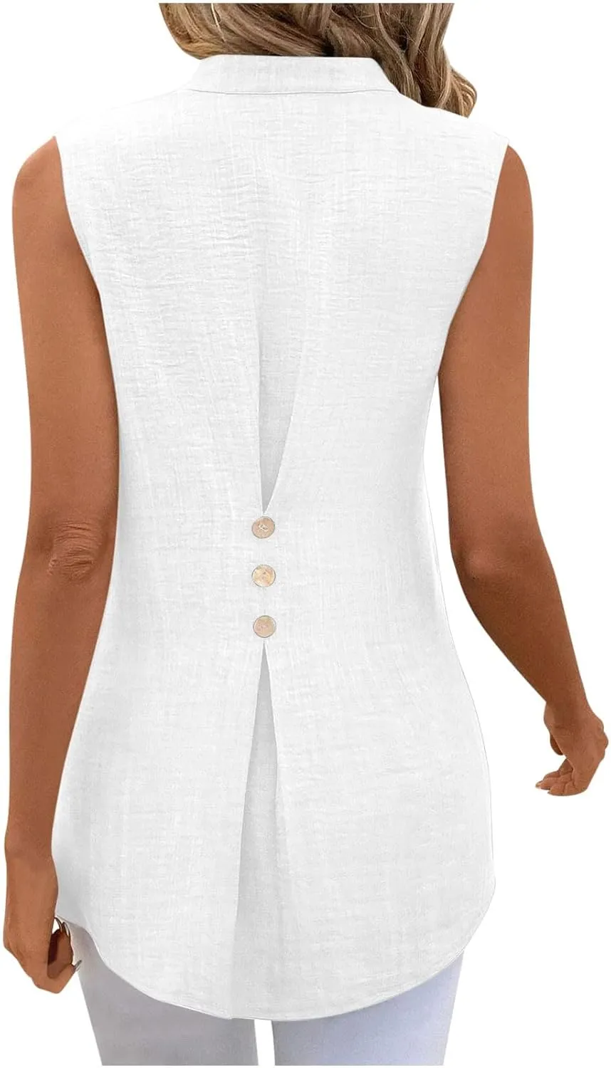 Womens Sleeveless Tops Cotton Linen Loose Fit V-Neck Tank Tops Vintage Country Basic Vacation Blouses