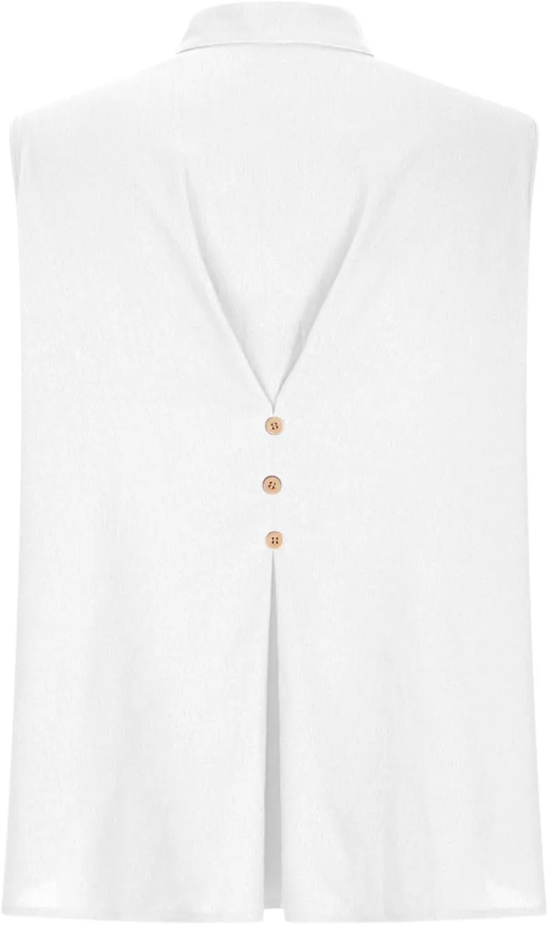 Womens Sleeveless Tops Cotton Linen Loose Fit V-Neck Tank Tops Vintage Country Basic Vacation Blouses
