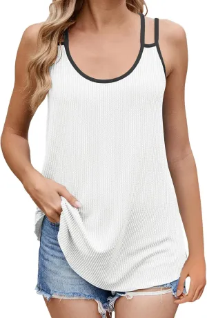 Women's Spring And Summer Color Contrast Round Neck Vest Loose Top Crop Top