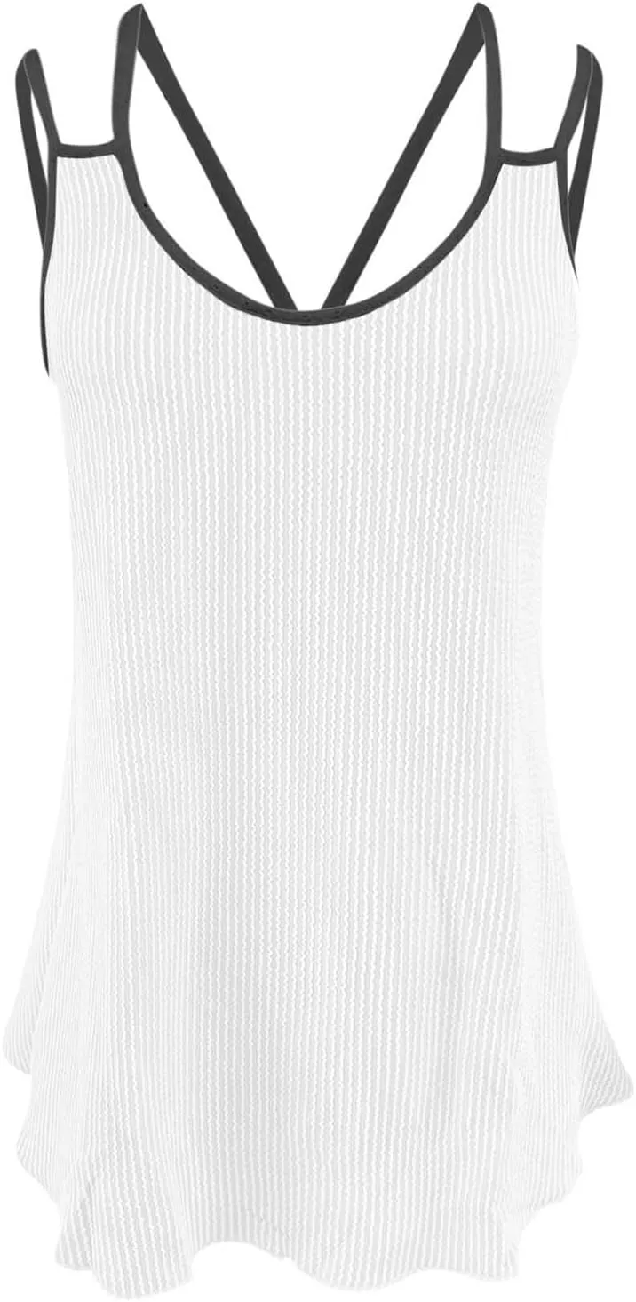 Women's Spring And Summer Color Contrast Round Neck Vest Loose Top Crop Top