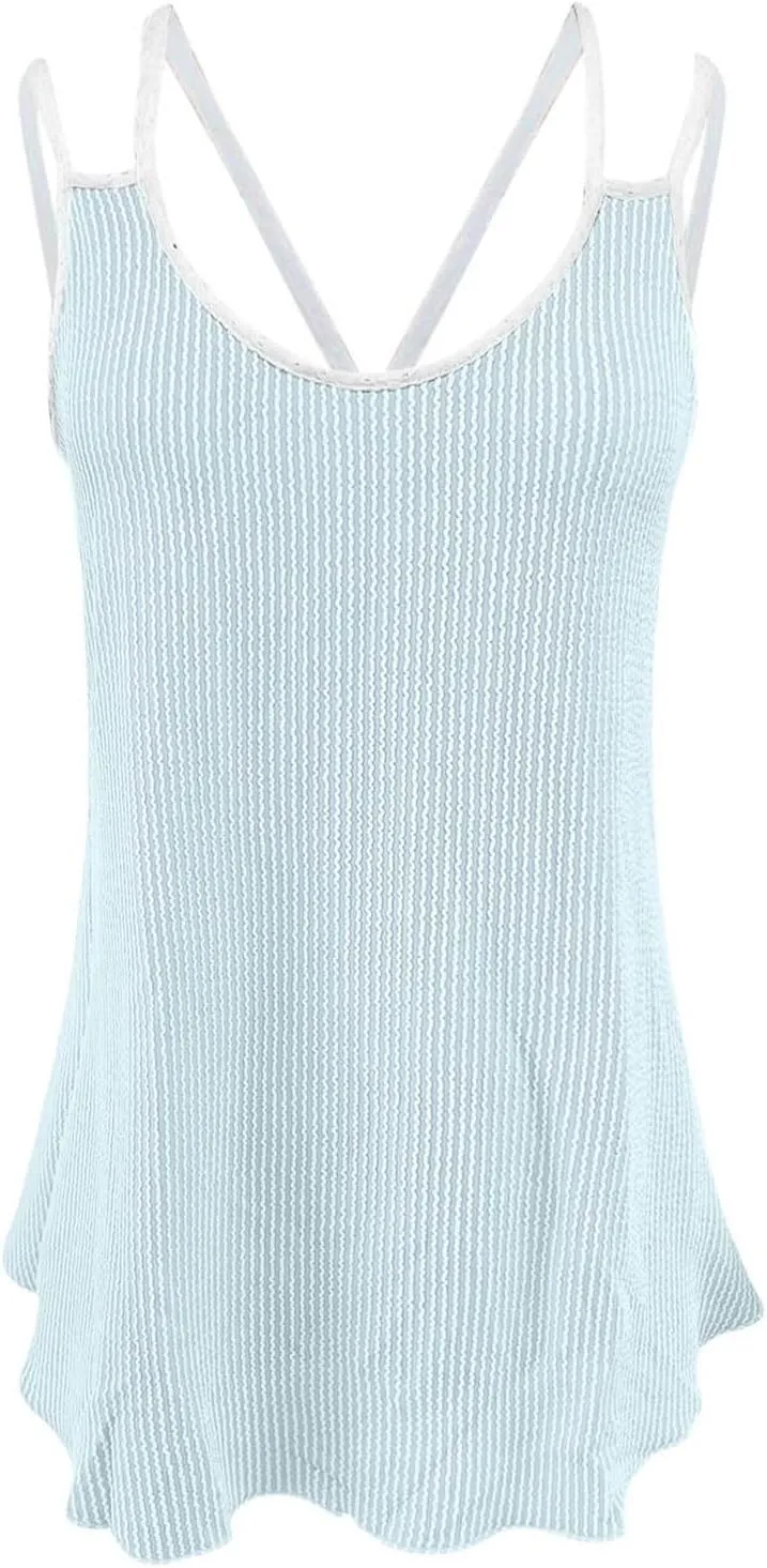 Women's Spring And Summer Color Contrast Round Neck Vest Loose Top Crop Top
