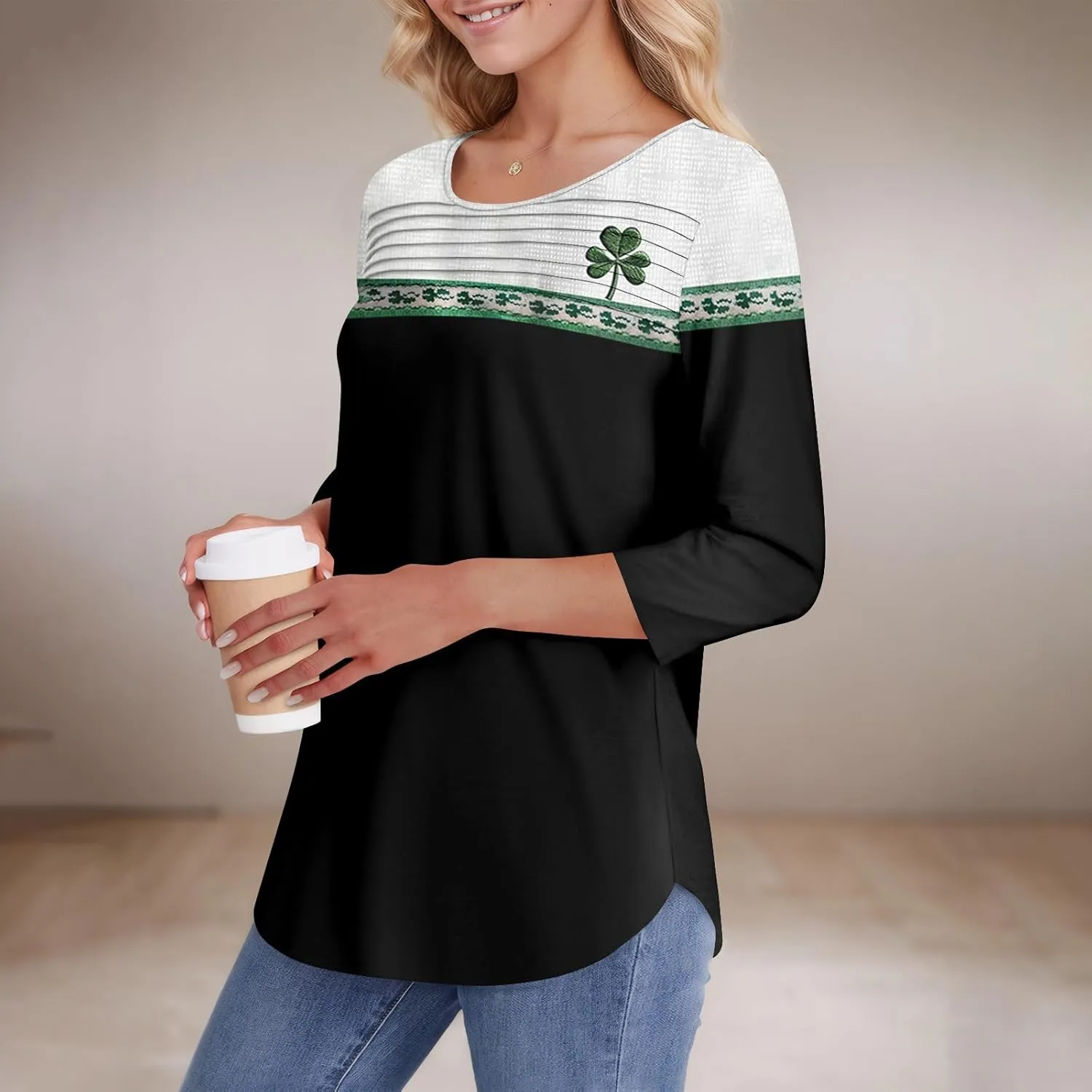 Womens St. Patrick's Day Shirts 3/4 Sleeve St. Patricks Day Shirts for Women Green,Tunic Tops to Wear with Tunics