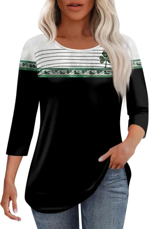 Womens St. Patrick's Day Shirts 3/4 Sleeve St. Patricks Day Shirts for Women Green,Tunic Tops to Wear with Tunics