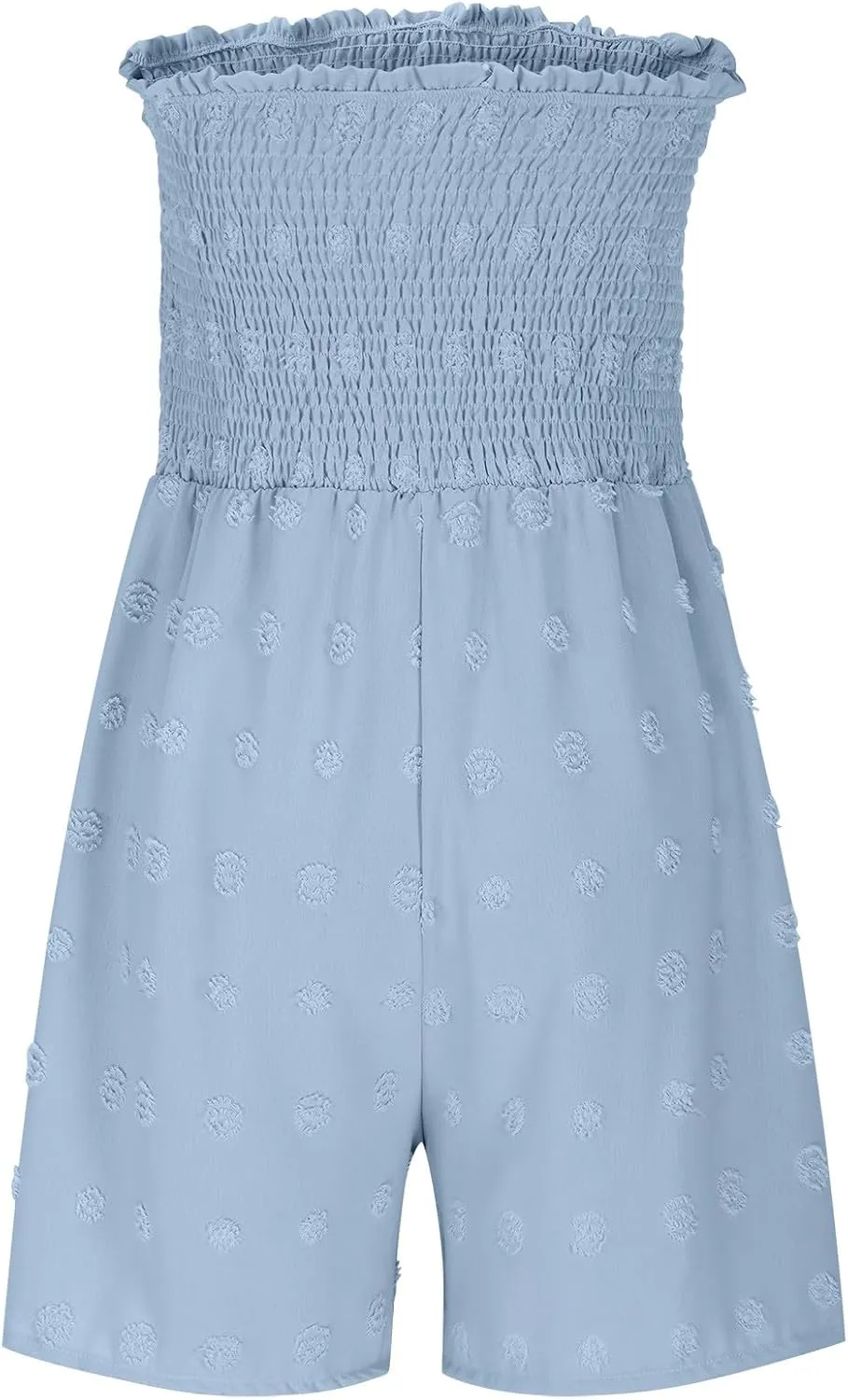 Womens Strapless Smock Rompers Off Shoulder Swiss Dot Tube Top Summer Short Jumpsuit Beach Vacation Clothes