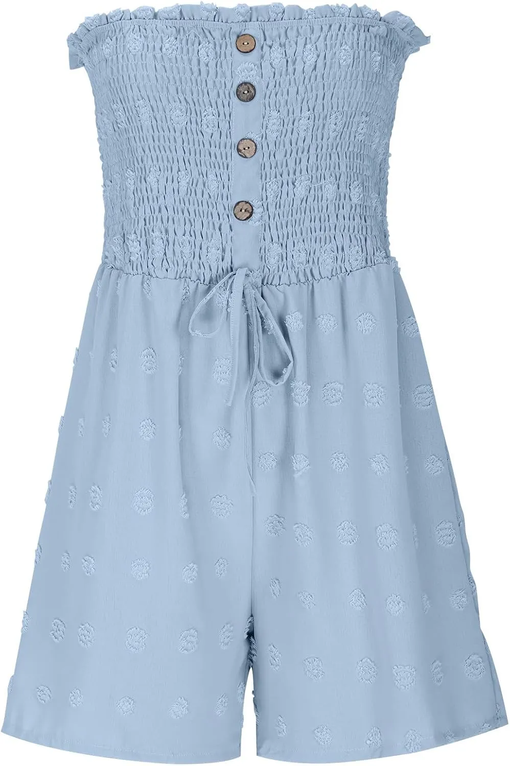 Womens Strapless Smock Rompers Off Shoulder Swiss Dot Tube Top Summer Short Jumpsuit Beach Vacation Clothes