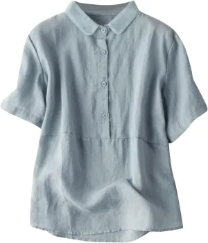 Womens Summer Tops 2025 Trendy Blouses Cotton Linen T-Shirt Elegant Vacation Shirts Ladies Outfits with Buttons