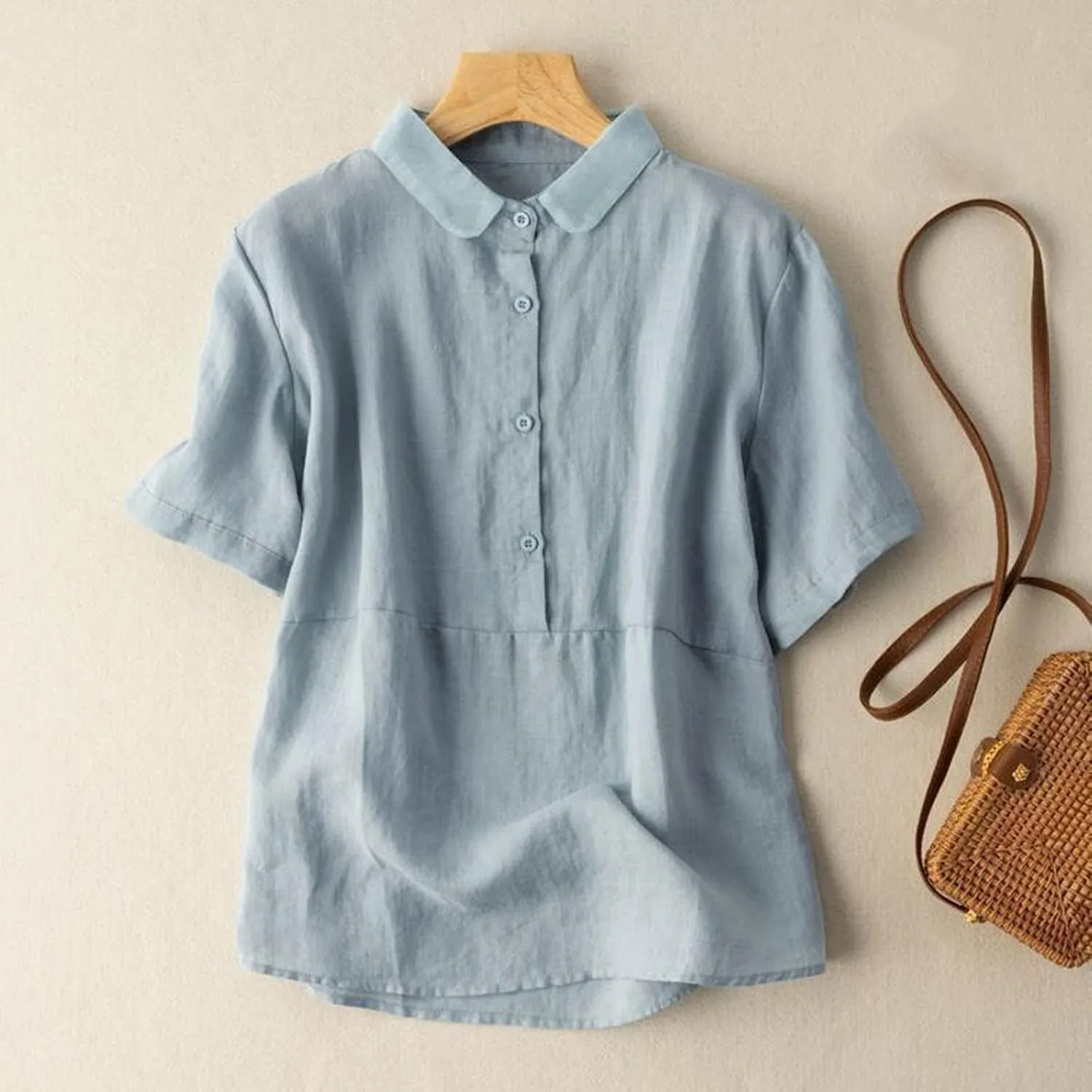 Womens Summer Tops 2025 Trendy Blouses Cotton Linen T-Shirt Elegant Vacation Shirts Ladies Outfits with Buttons