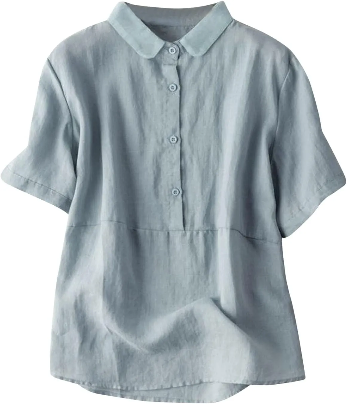 Womens Summer Tops 2025 Trendy Blouses Cotton Linen T-Shirt Elegant Vacation Shirts Ladies Outfits with Buttons