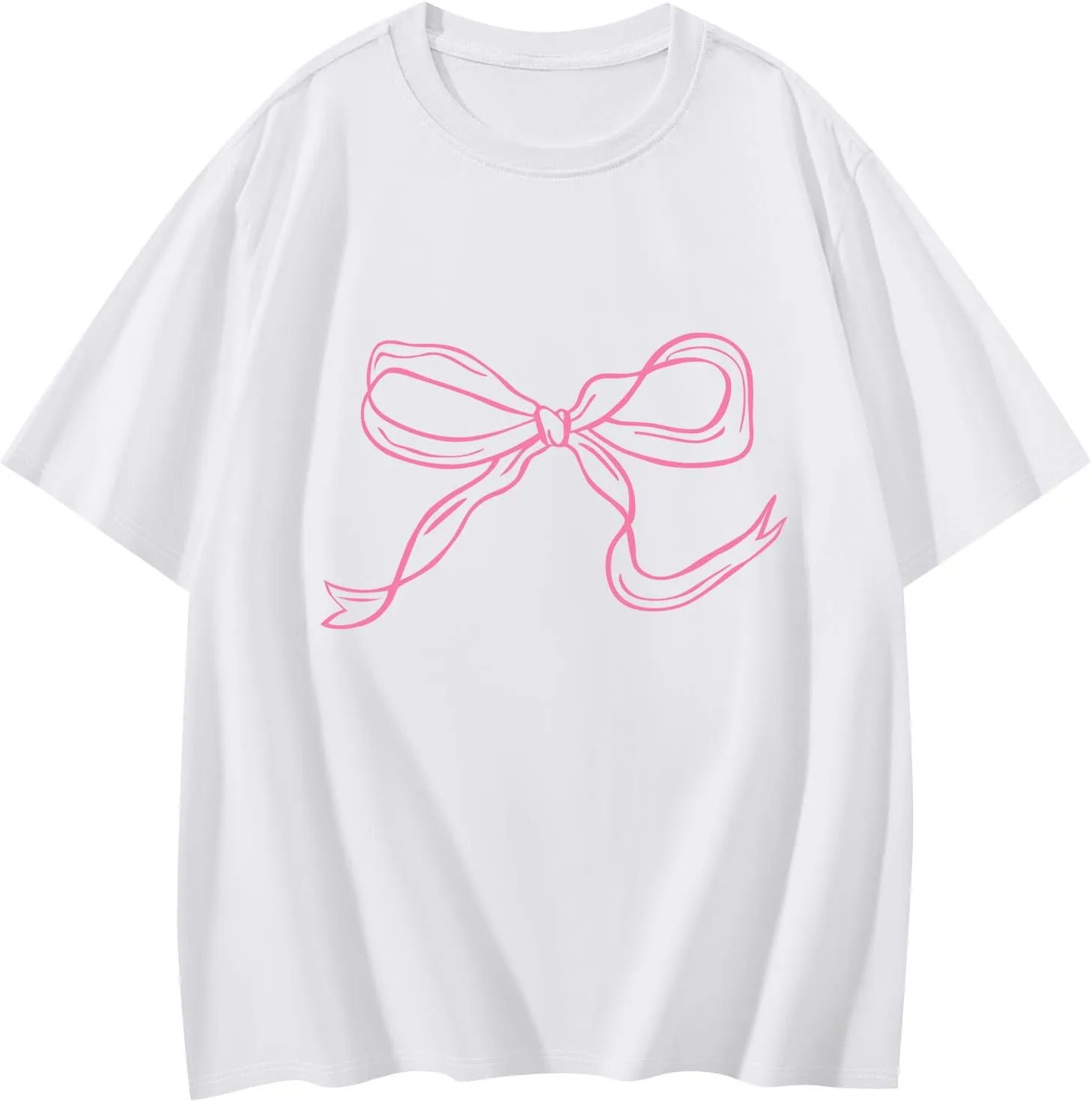 Women's Summer Tops Bow Graphic Y2K Tops Cute Short Sleeve Oversized Tshirts Casual Crewneck Cotton Preppy Shirts