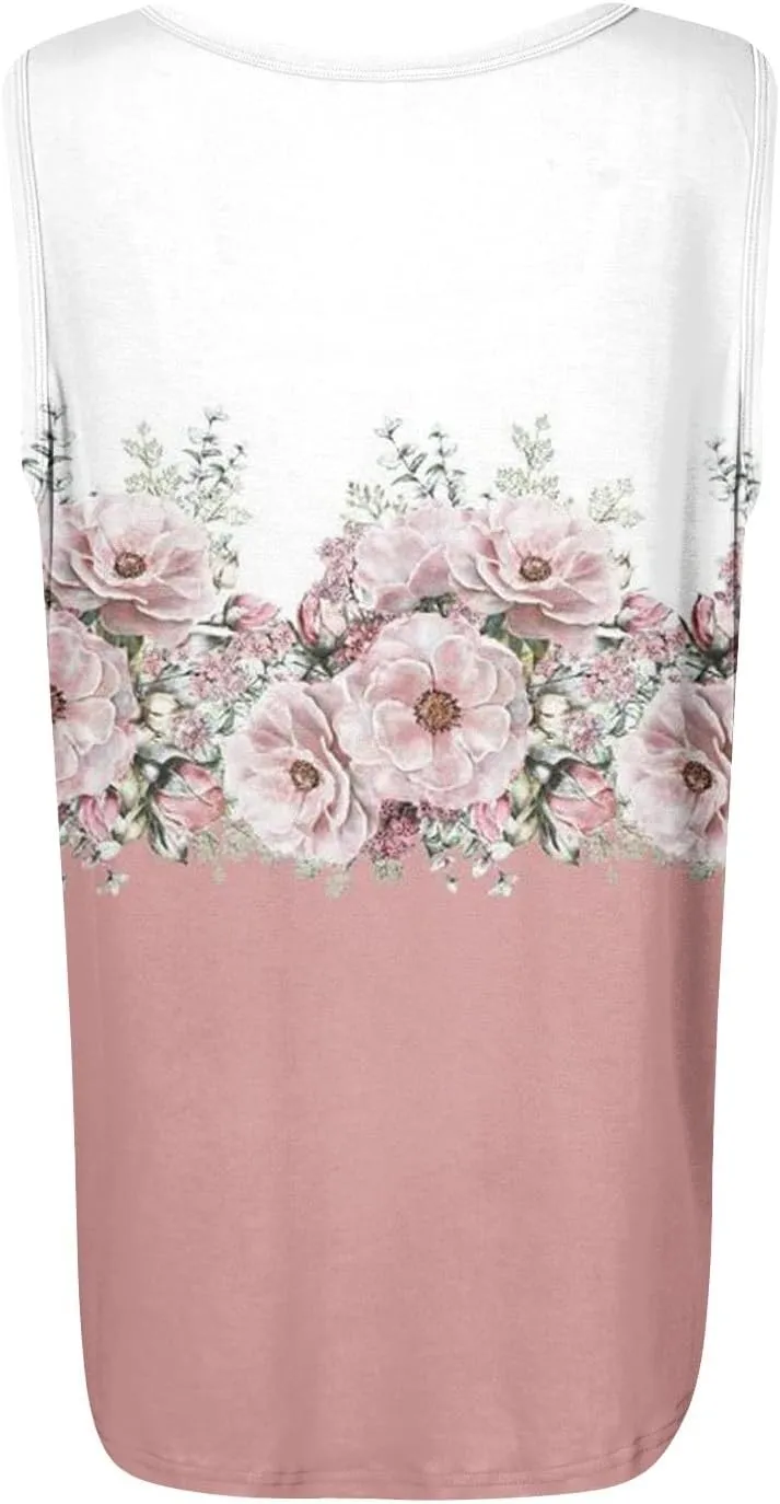 Womens Summer Tops Plus Size Sleeveless Causal Printed Square Neck Comfort Pleated Tank Tops for Women