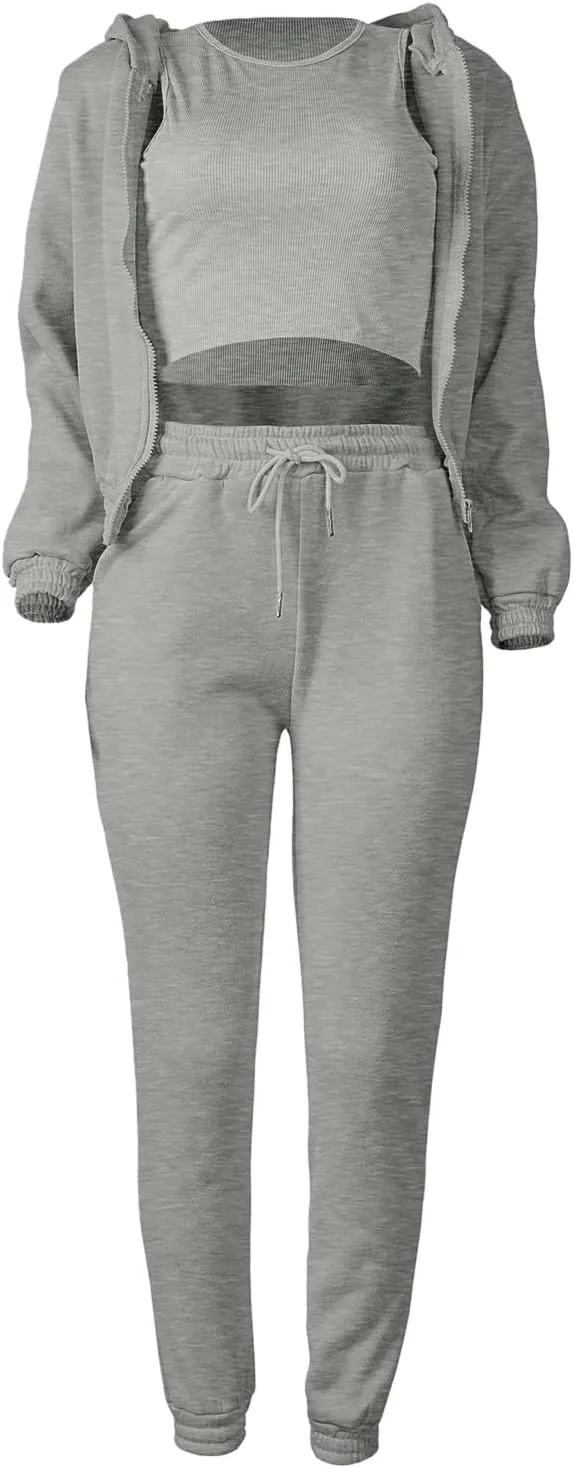 Womens Sweatsuits 3 Piece Set, Loose Pullover Hoodies Tops and Sweatpants Tracksuit Jogger Set Lounge Matching Set