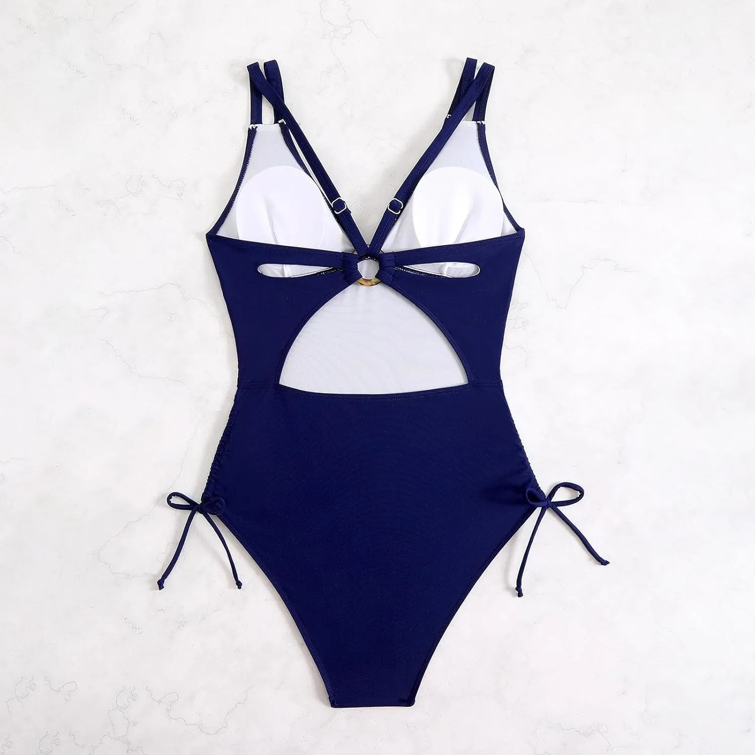 Women's Swimsuit Deep V Neck Double Straps Crisscross Back Tie Bathing Suit Flower Bikini