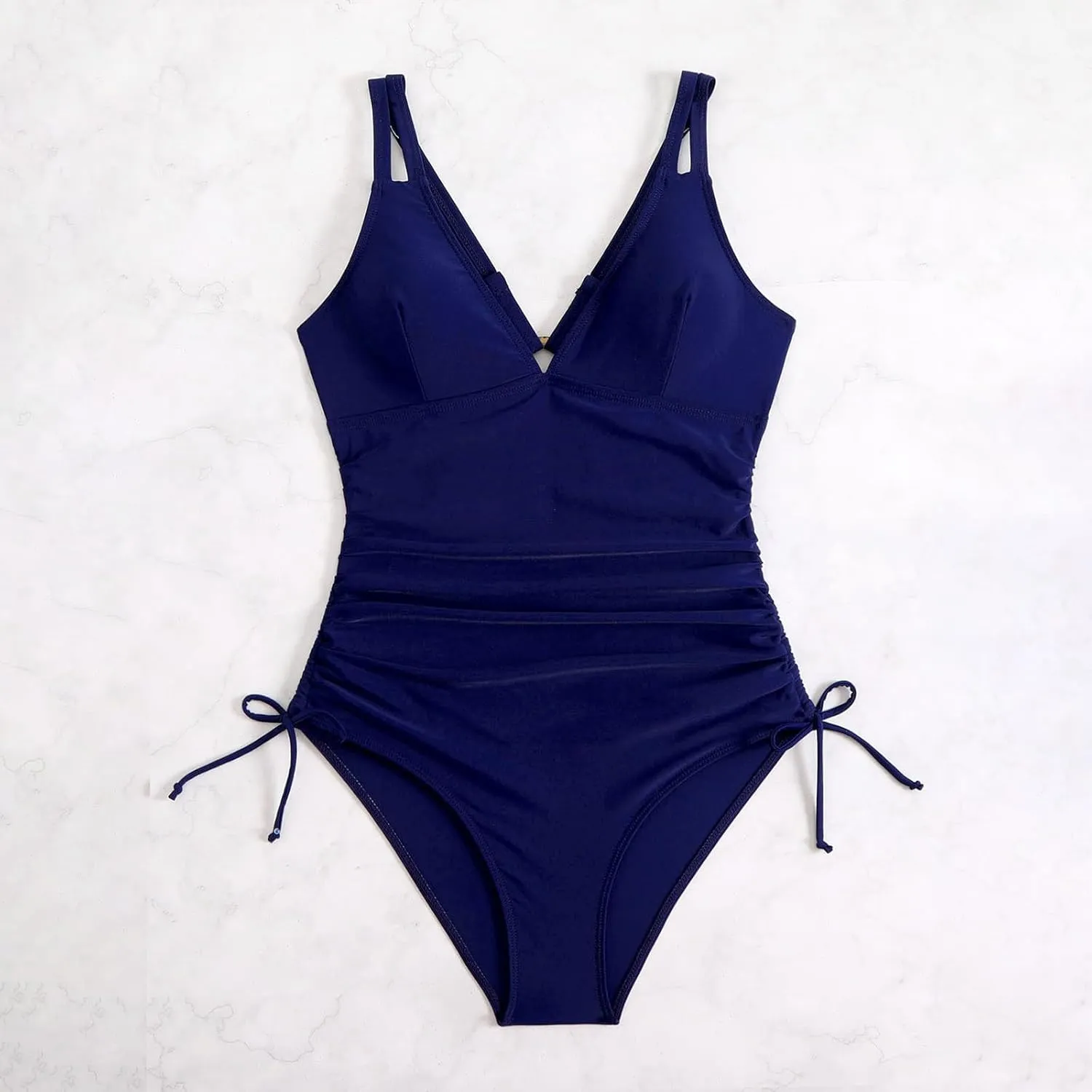 Women's Swimsuit Deep V Neck Double Straps Crisscross Back Tie Bathing Suit Flower Bikini