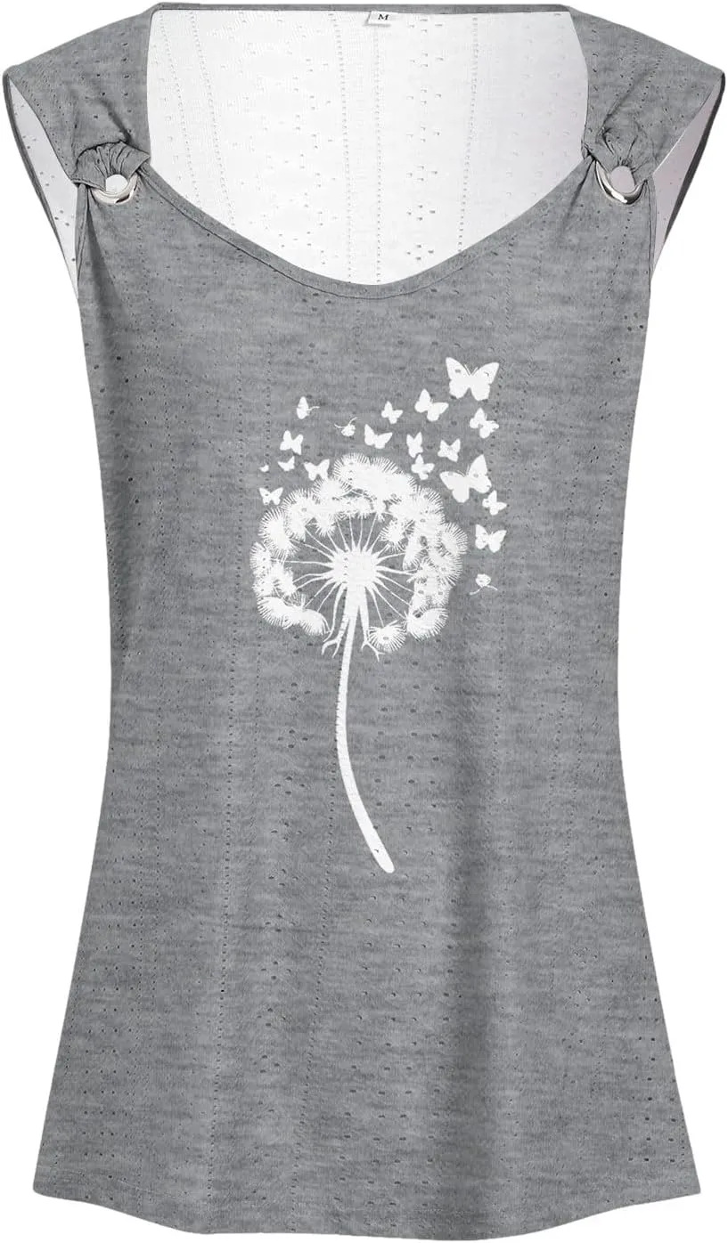 Womens Tank Tops Loose Fit Summer Tank Cute Tops Women Casual Sleeveless Shirt Scoop Neck O Ring Shoulder Blouse