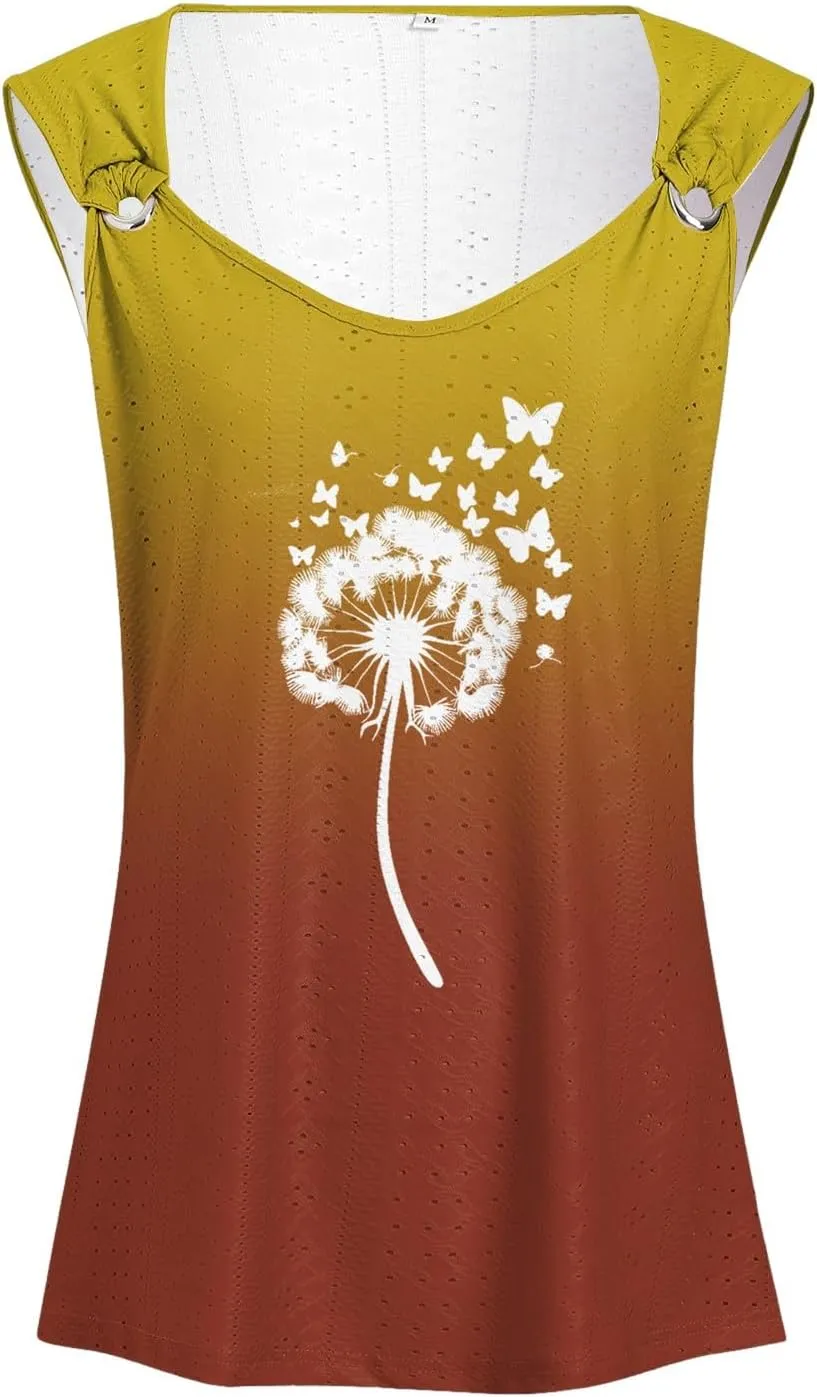 Womens Tank Tops Loose Fit Summer Tank Cute Tops Women Casual Sleeveless Shirt Scoop Neck O Ring Shoulder Blouse