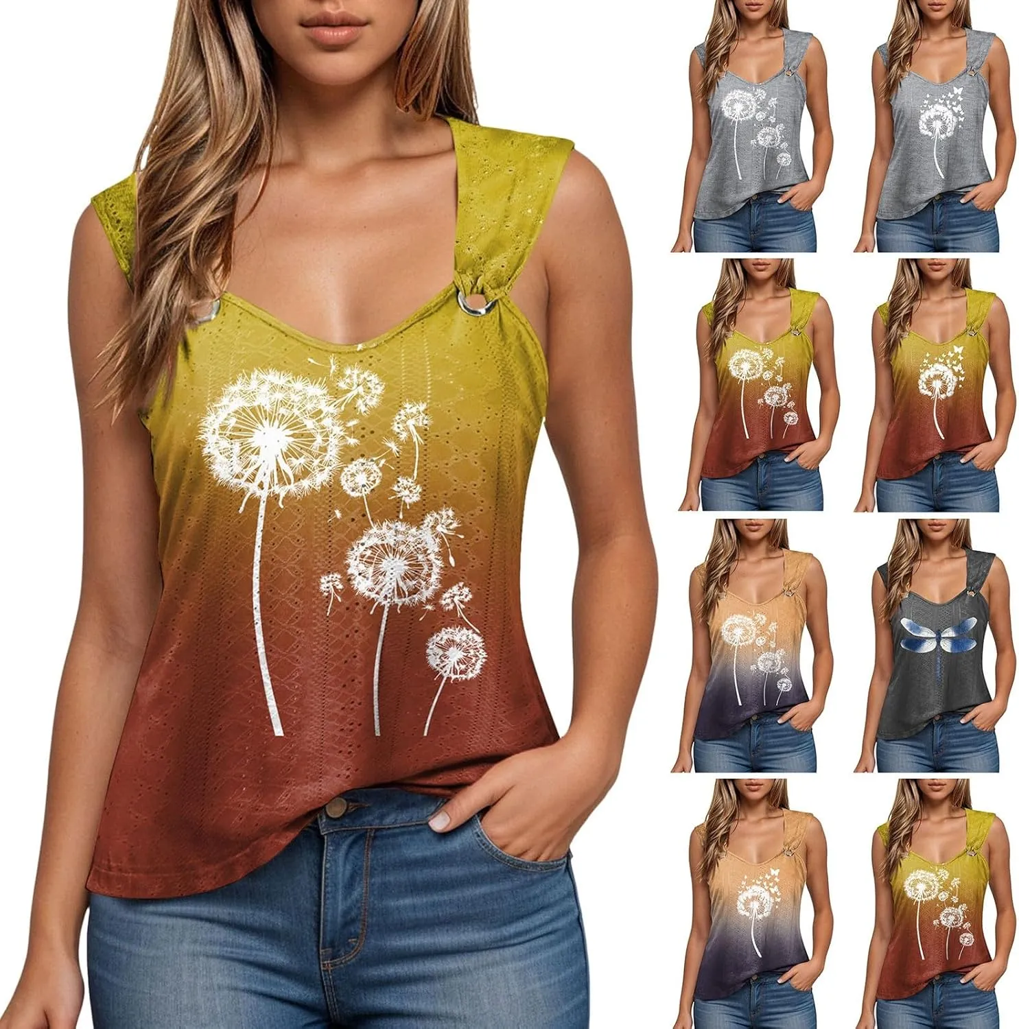 Womens Tank Tops Loose Fit Summer Tank Cute Tops Women Casual Sleeveless Shirt Scoop Neck O Ring Shoulder Blouse