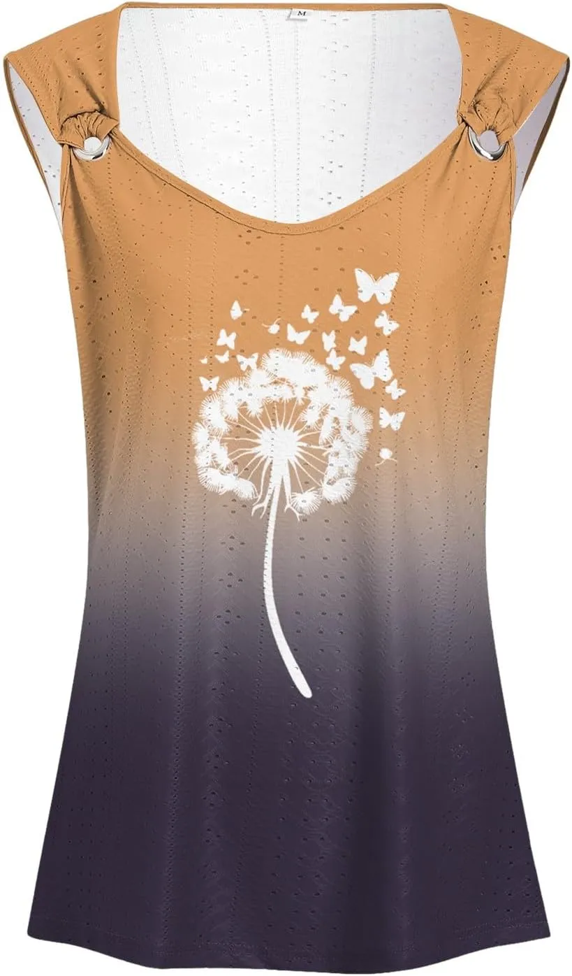 Womens Tank Tops Loose Fit Summer Tank Cute Tops Women Casual Sleeveless Shirt Scoop Neck O Ring Shoulder Blouse