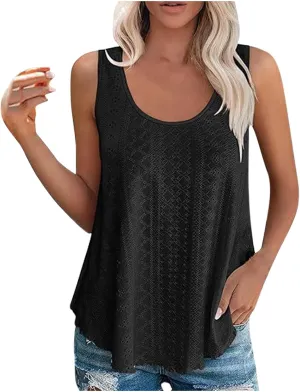 Womens Tank Tops Summer Sleeveless 2024 Casual Tunic Tops Crewneck Blouses Loose Fit Basic Shirts Trendy Clothes