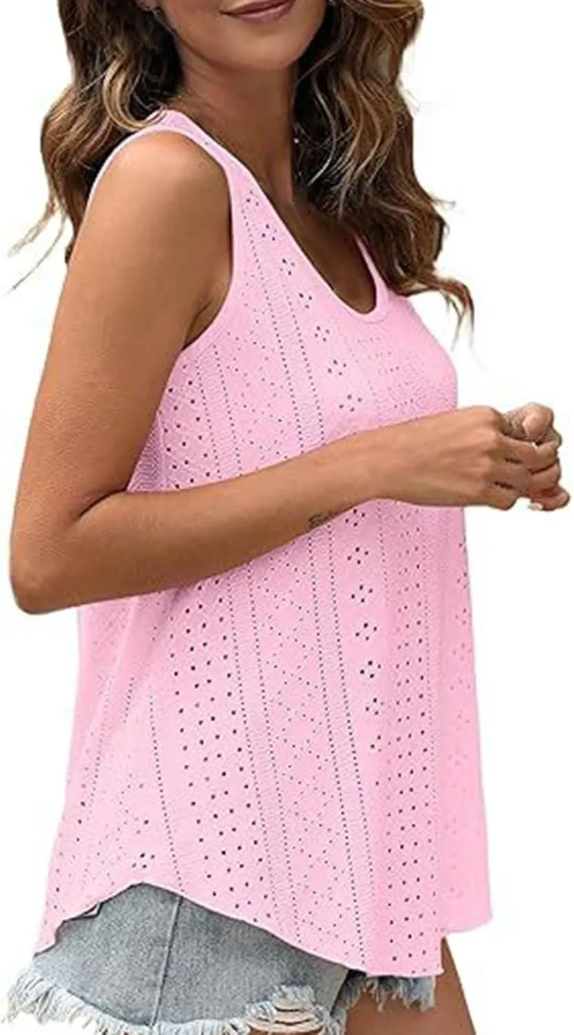 Womens Tank Tops Summer Sleeveless 2024 Casual Tunic Tops Crewneck Blouses Loose Fit Basic Shirts Trendy Clothes
